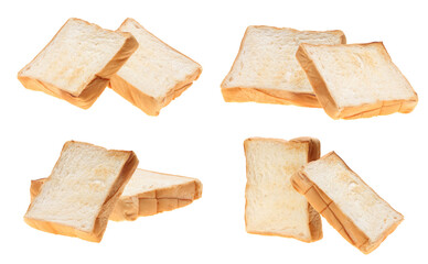 small stacks and groups of perfectly toasted white bread slices isolated on a pure transparent background, ready for breakfast or snack concepts.