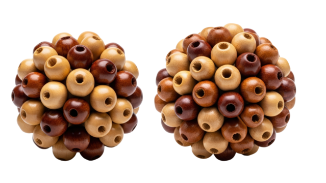 Two Spheres Made Of Light And Dark Wooden Beads isolated On A transparent Background