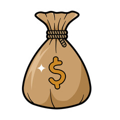 Metallic Gold Dollar Sign Money Bag Cartoon Illustration
