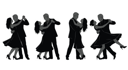 Ballroom dancing silhouettes elegant couples dance illustration