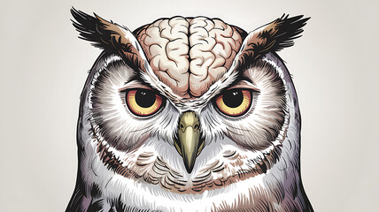 Owl head illustration with exposed brain symbolizing wisdom