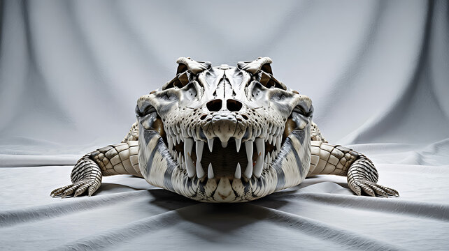 Alligator or crocodile skeleton head with menacing teeth