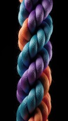 Three vibrant ropes are intertwined vertically, creating a detailed and textured image.