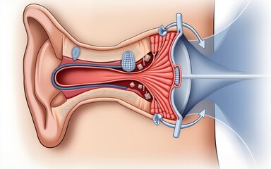 Ear anatomy. Illustration showing the way of a sound wave to the brain. High quality