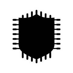 Chip processor icon with shield shape for digital security Vector, illustration