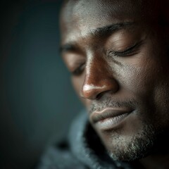 Obraz premium Emotional Portrait of a Man with Closed Eyes Expressing Calmness and Deep Inner Peace
