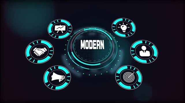 Modern digital business technology, virtual interface showing advanced concepts and innovative solutions.