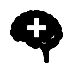 Brain icon with white plus sign on white for mental health Vector, illustration