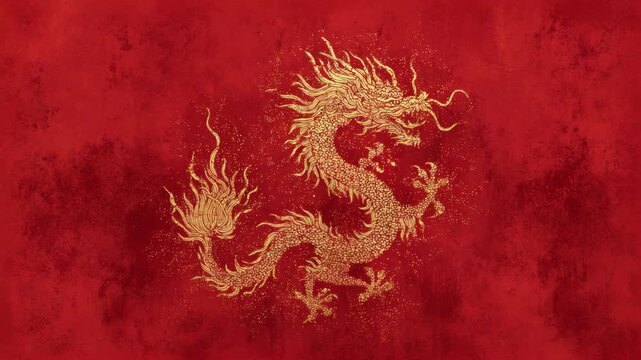 Golden dragon on red background: mythical chinese symbol in stunning detail