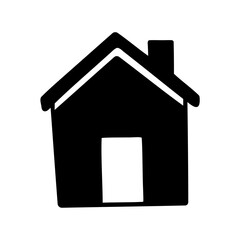 Simple black home house icon with white door and roof line Vector, illustration