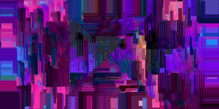 Seamless geometric pattern with flat pixelated layered multicolored random sized squares. Modern trendy technological rectangular pattern mosaic design for banner, poster, fabric print or textile