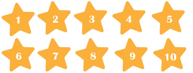 yellow stars with numbers on a white background,