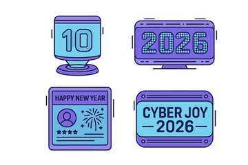 New Year countdown display showing the year 2026 with festive elements and digital designs celebrating Cyber Joy