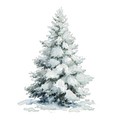 Fototapeta premium Watercolor illustration of a snowy fir tree with delicate white snowflake decorations.