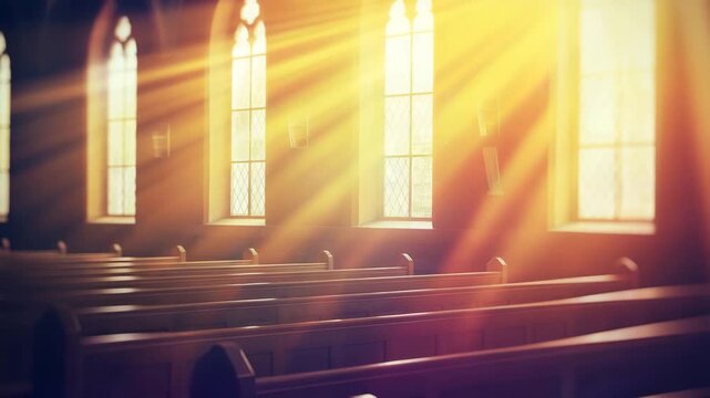 Sunlight Beams Through Church Windows, Sacred Light Effect (4K)