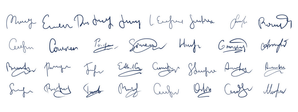 Fake signature collection. Vector handwritten autographs.