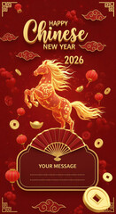 Golden Horse and Chinese New Year Decorations for 2026 Year of the Horse celebration