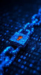 Digital padlock chain binary code security encryption technology blue glowing cyber protection futuristic data lock network privacy abstract secure information safety connection internet access