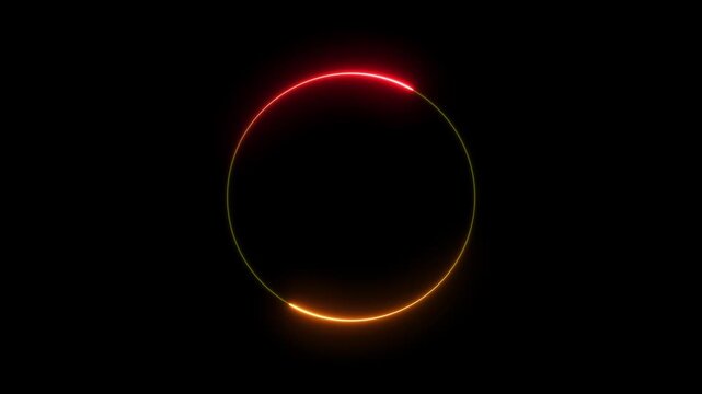 Neon circle loading animation on black background. neon line circular lens motion. Loop animation circle ring video footage.