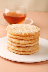 Rice Krispies Coconut Cookies Stack with Tea - Homemade Sweet Treats Desert Photography