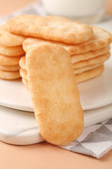 Crispy Rice Crackers Senbei Traditional Japanese Snack Food on White Plate