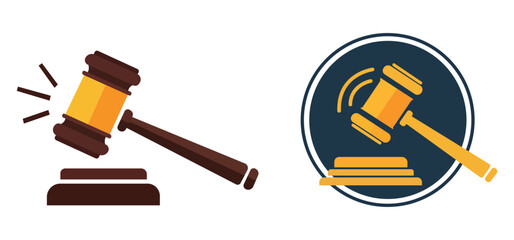 Gavel and block icon vector representing law justice court auction and judgement for legal services