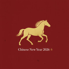 Golden Horse Silhouette on Red Background for Chinese New Year 2026 Year of the Horse