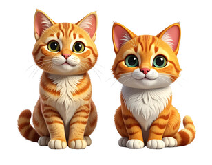 Pair of adorable ginger cats facing camera isolated on transparent background