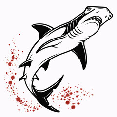 Obraz premium White back ground a black and white illustration of a hammerhead shar