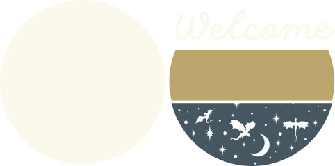 night sky dragons round welcome sign svg, bookish frame wreath, front door hanger, home library table or shelf sitter, laser ready cut files, glowforge silhouette cricut