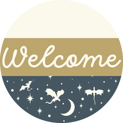 night sky dragons round welcome sign png, bookish frame wreath, front door hanger, home library table or shelf sitter, laser ready cut files, glowforge silhouette cricut