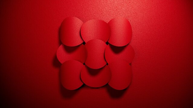 red geometric oval-patterned panel with texture