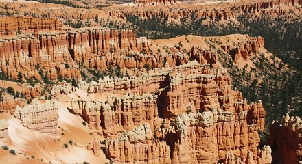 Aerial view showcases a rugged, eroded landscape with unique rock formations, showcasing nature's artistry