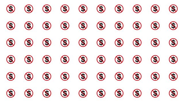 USD pictogram bouncing animation. Dollar icons appear with a bouncing motion. Represents restrictions on the US Dollar, such as tariffs or economic policies.