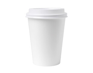 A clean white paper coffee cup with a white lid isolated on a transparent background showcasing a simple beverage container perfect for branding and design mockups