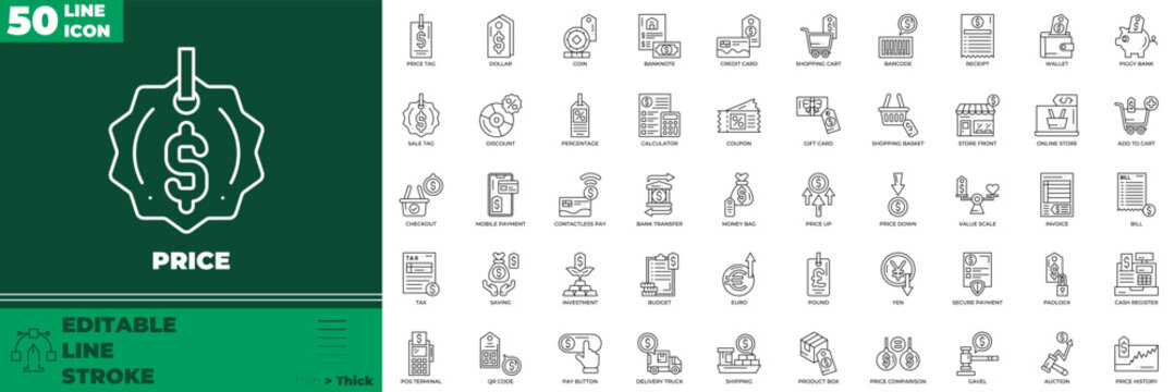 Price Line Editable Icons set.