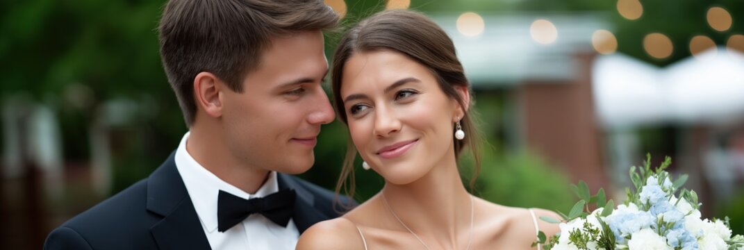 Young caucasian couple in love at outdoor wedding ceremony - Powered by Adobe