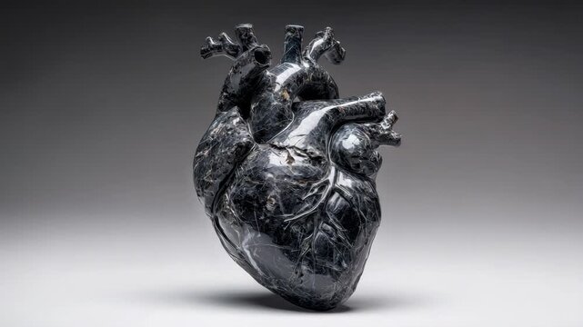 Realistic marble heart sculpture on gray background