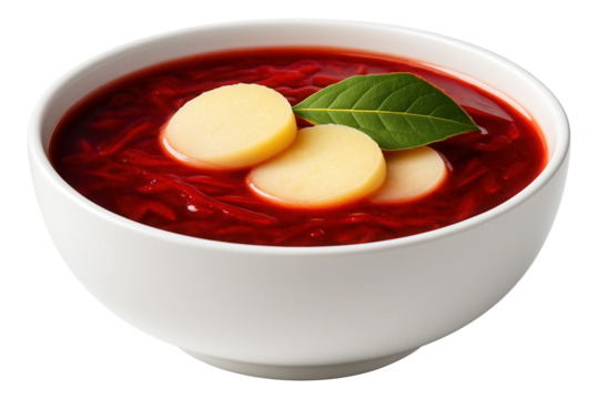 A large family-style serving dish of goulash, with ladle marks visible in the thick, red sauce