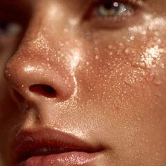 Fototapeta premium Skin with large pores and some oil accumulation in the skin grooves