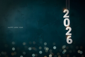 festive 2026 new year background with hanging typography and golden bokeh