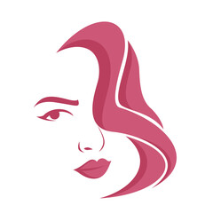 Beauty woman face logo — elegant female portrait with pink hair vector illustration