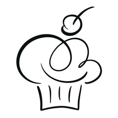 Minimal cupcake line art with cherry — bakery dessert logo vector illustration