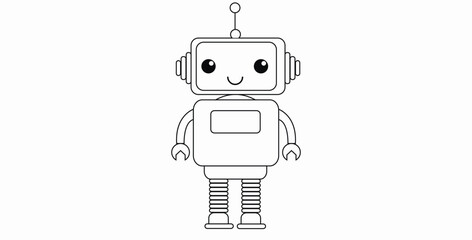 Cute robot line art  friendly cartoon bot character vector illustration