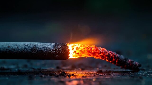 Close-up view of a firecracker burning with sparks and flames.