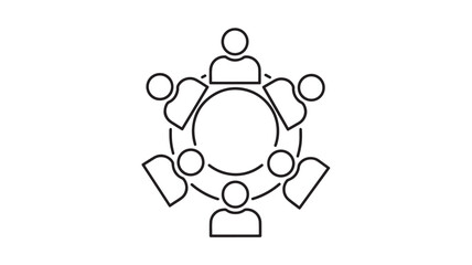 Group of people sitting around a table in a circular meeting, isolated on white background