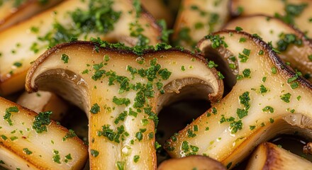 Savor the Flavor of Grilled King Oyster Mushrooms with Fresh Parsley Garnish for a Healthy and Delicious Vegan Meal Experience Today