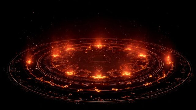Glowing red magic circle with mysterious symbols and fiery sparks