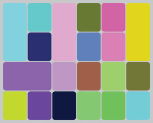 Abstract grid pattern of vibrant rounded rectangles on a grey background texture.