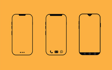 Black vector icon set for mobile phone  symbol design and web app technology illustration